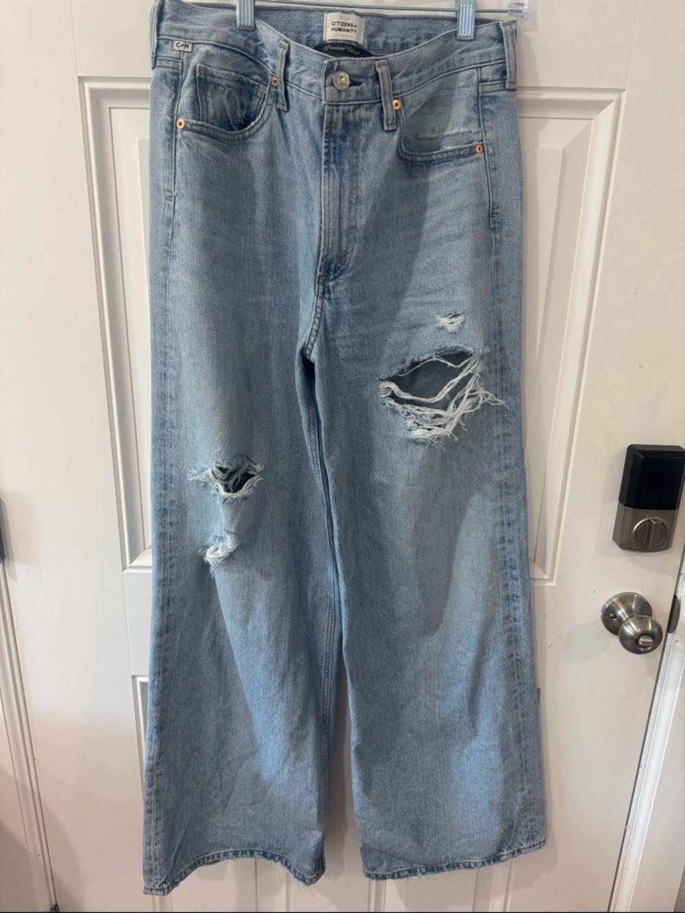 Citizens Of Humanity Light Wash Distressed Wide Leg Jeans
